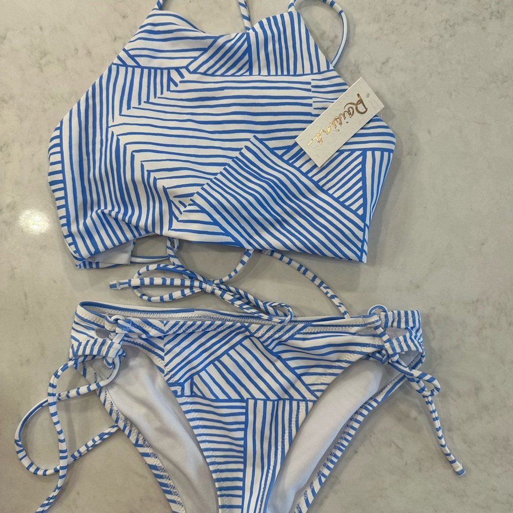 Raisins Blue & White Striped Two-Piece Bikini - nwt